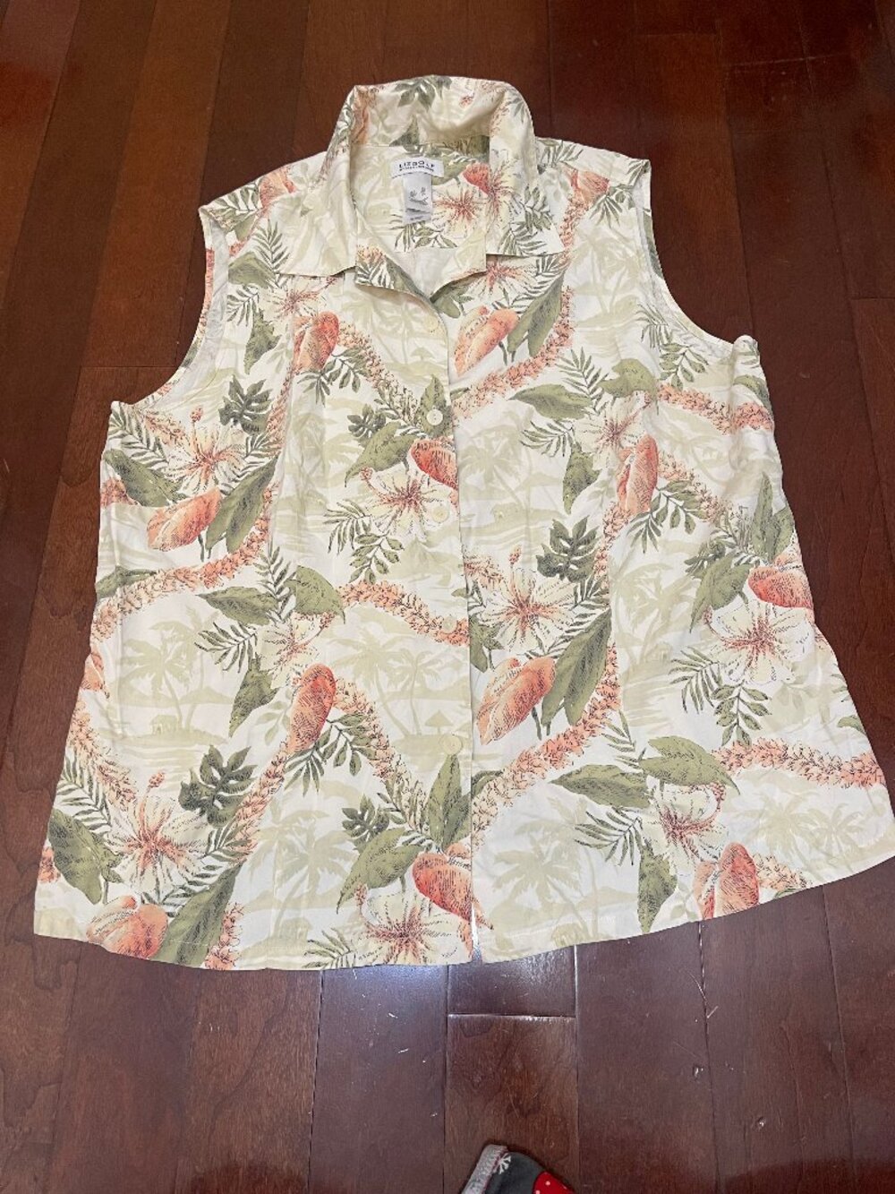 Liz Golf by Liz Claiborne 100% Silk Tropical Sleeveless Blouse XL - Picture 1 of 5